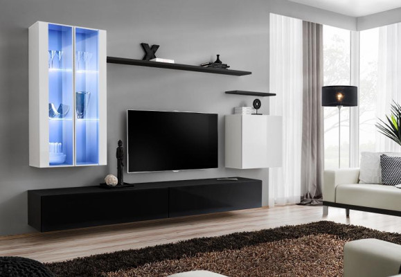 Living Room Black TV Lowboard Designer Complete Set Wall shelf Modern new Furniture