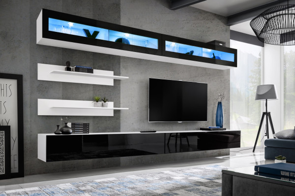 Wall unit set 6 pieces luxury living room TV lowboard wall shelf design furnishings