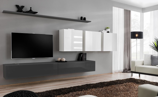 Wooden furniture wall unit gray designer TV lowboard high gloss sideboard wall cabinet