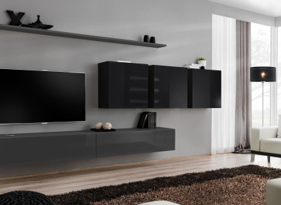 Wall unit gray complete 7-piece designer wooden furniture sideboard wall cabinet wall shelf