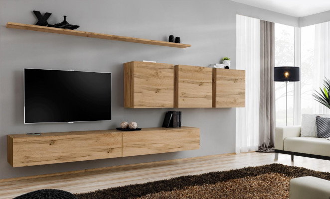 Wall unit Living room Wall cupboard Wardrobe Sideboard Designer wooden furniture Brown