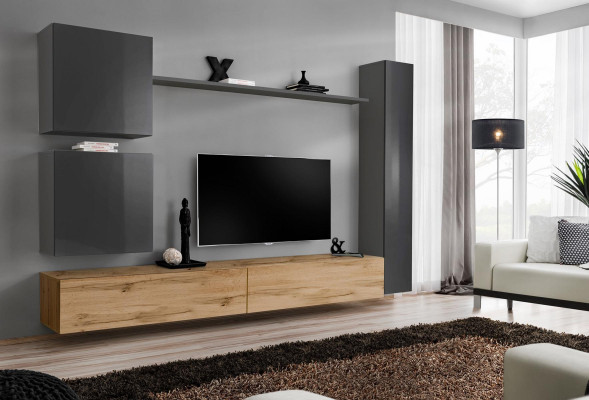 Wall cabinet wall unit complete set 6 pieces modern furniture sideboard TV lowboard
