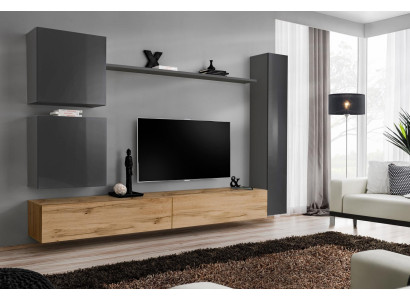Wall cabinet wall unit complete set 6 pieces modern furniture sideboard TV lowboard