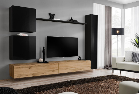 Living room Luxury Furnishings Wall unit Black wall cabinet wooden furniture style design