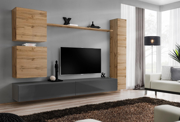 Furnishings Designer Brown 3x Wall Cabinet Wooden Furniture Luxury Set TV Lowboard