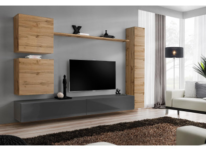 Furnishings Designer Brown 3x Wall Cabinet Wooden Furniture Luxury Set TV Lowboard