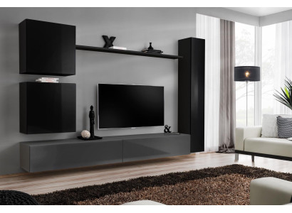 Wall cabinet Living room furniture Wall unit Set 6-piece Designer Wall Shelf Sideboard