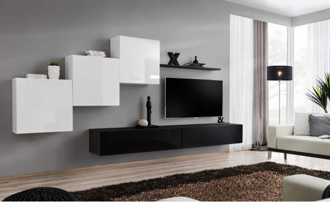 Wall unit Black Complete TV lowboard Wall shelf Luxury wall cabinet design