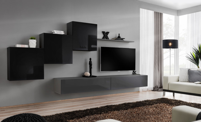 Living room Set Wall shelf TV lowboard Gray Wall unit Luxury Wardrobe Design 6 pieces.new
