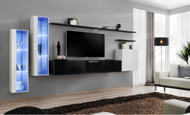 Living room Black Set wall cabinet Display case Luxury wall units TV lowboard Design new