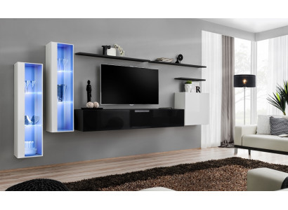 Living room Black Set wall cabinet Display case Luxury wall units TV lowboard Design new