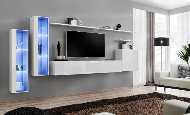 White Complete Wall unit TV lowboard Design Living room Luxury Wardrobe wall cabinet