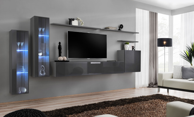 Gray Wall unit Living room Wall shelf TV lowboard Luxury Suite Furnishings Modern