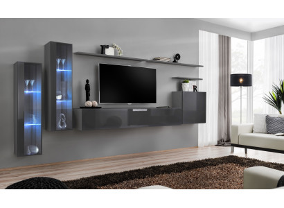Gray Wall unit Living room Wall shelf TV lowboard Luxury Suite Furnishings Modern