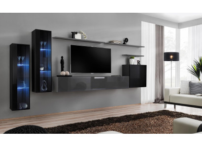 Living room Wood Complete Gray TV Lowboard Design 3x Wall Cabinet Luxury Wall unit