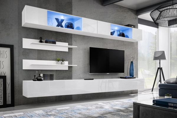 Complete e Wall unit Modern Wood Furniture Design Living room Furnishings Shelves