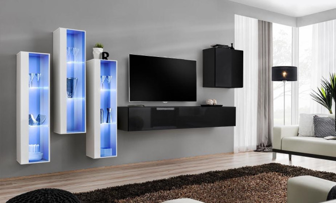 Black TV stand wall unit set 5-piece wall cabinet wooden furniture designer new