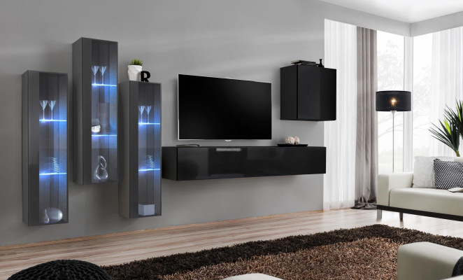 Designer Wall unit Furnishings Wall Wardrobe Living Room Furniture Wood Modern
