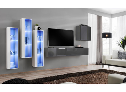 Wall unit Gray Modern High Gloss TV Stand Wooden Furniture Furnishings Suite
