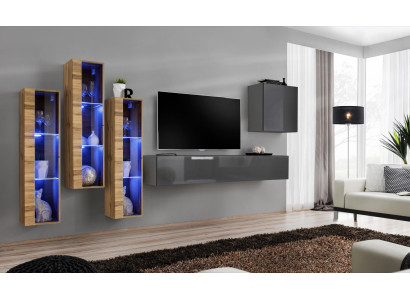 Luxury wall unit gray high gloss TV stand designer sideboard living room set