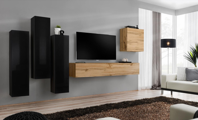 Black Living room Complete Set Sideboard TV cabinet Wardrobe Wall Suite Luxury Furniture