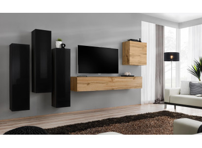 Black Living room Complete Set Sideboard TV cabinet Wardrobe Wall Suite Luxury Furniture
