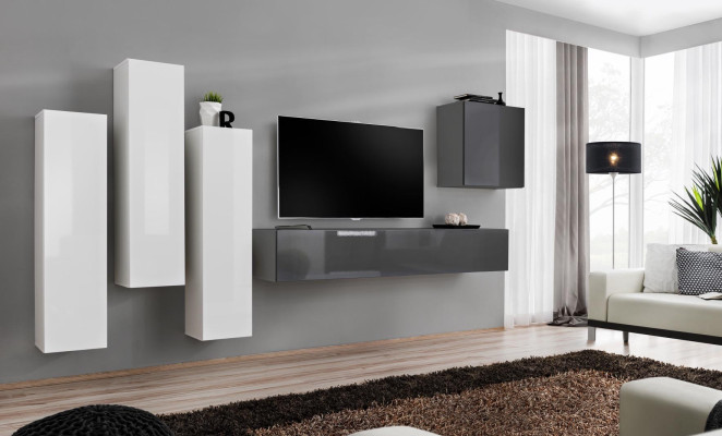 Suite Wall unit Complete Living room Gray sideboard TV lowboard wall cabinet