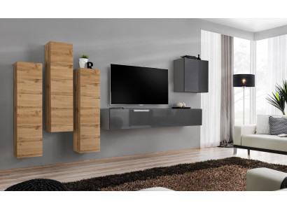 Luxury set wall unit 5 pieces. Living room Furnishings TV-cabinet Wall Cabinet Gray Furniture