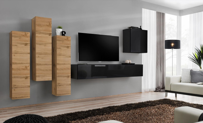 Wall unit wall cabinet tv Furniture Living room Furnishings TV Stand Modern Black