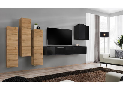 Wall unit wall cabinet tv Furniture Living room Furnishings TV Stand Modern Black