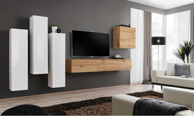 Modern TV Stand Wood Living room Furniture Brown Wall Cabinet new Wall unit
