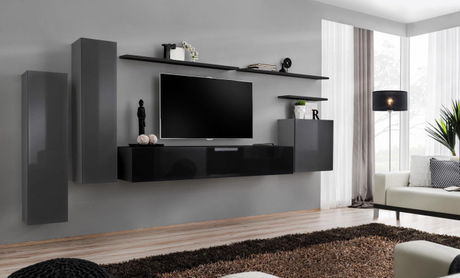 Luxury Living room Modern Designer Furniture Gray Wall unit TV Lowboard Wall shelf