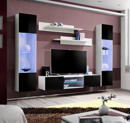 Complete Wall unit TV lowboard hanging display case luxury wall shelf high gloss living room