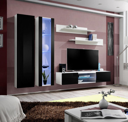 Luxury Complete 5-piece designer wall unit modern hanging display case TV lowboard