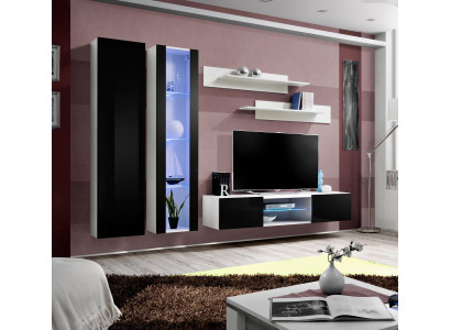 Luxury Complete 5-piece designer wall unit modern hanging display case TV lowboard