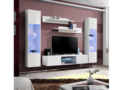 White Wall unit Wall Shelves Hanging Display case Complete Living room Designer