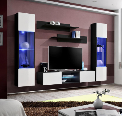 Wall unit hanging display case wall shelves complete designer luxury TV lowboard new