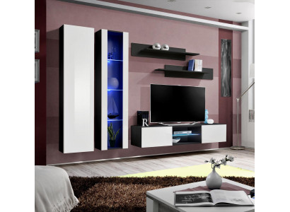 Modern Wall unit Set Black Hanging Display case Designer Living room Furniture TV lowboard