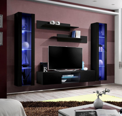 Suite TV cabinet set 5 pieces. Black Wall unit wall cabinet TV lowboard design new