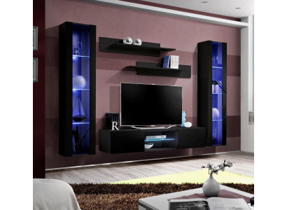 Suite TV cabinet set 5 pieces. Black Wall unit wall cabinet TV lowboard design new
