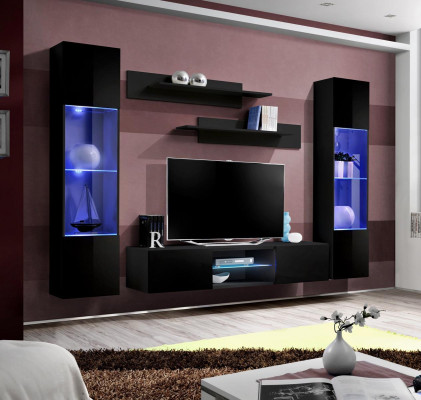 Wall unit Black Wall Shelves Complete Designer Furnishings Hanging Display case new