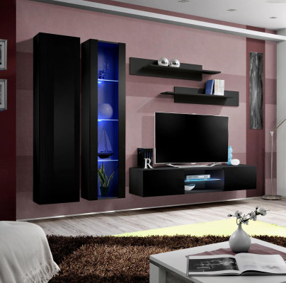 Living room Complete Black Wall unit wall cabinet hanging display case new