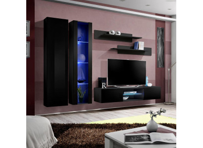 Living room Complete Black Wall unit wall cabinet hanging display case new