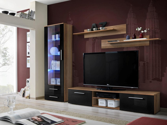 Modern Design Brown Wall unit Wood Wall Shelves Complete TV Lowboard Display case Furniture
