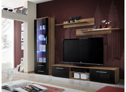 Modern Design Brown Wall unit Wood Wall Shelves Complete TV Lowboard Display case Furniture