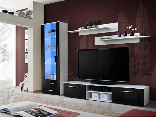 Living room furniture White Wall unit Sideboard TV lowboard Display case High gloss shelves