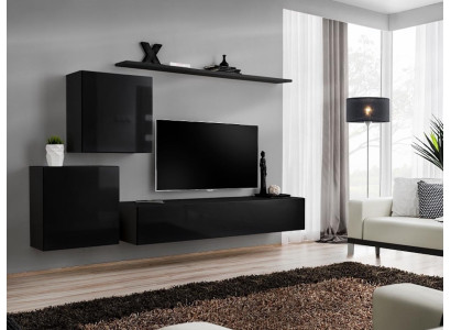 Wall unit Living room Set Black Sideboard Wall shelves 4-piece set wall cabinet