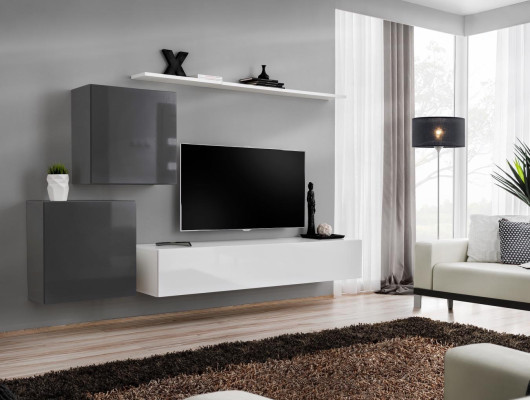 Wall unit Living room Set 4-piece style Modern Lowboard Wall shelf White wall cabinet