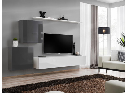 Wall unit Living room Set 4-piece style Modern Lowboard Wall shelf White wall cabinet