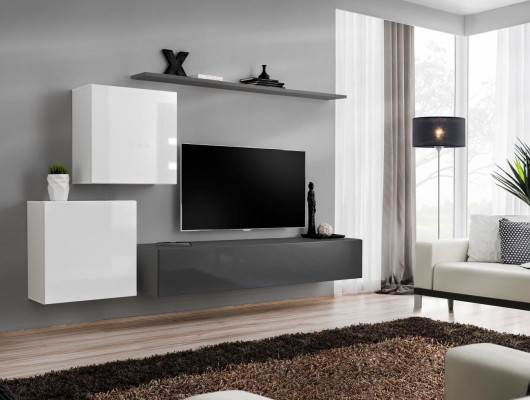 Wall unit Living room Set Gray Sideboard Wall shelf 4-piece Set Designer Wood new